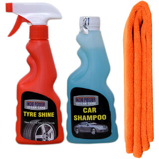 Indo Power Tyre Shiner Spray 250Ml.+ Car Shampoo 250Ml.+ 1Pc Car Microfiber Cloth Orange. Indo Power Tyre Shiner Spray 250Ml.+ Car Shampoo 250Ml.+ 1Pc Car Microfiber Cloth Orange.