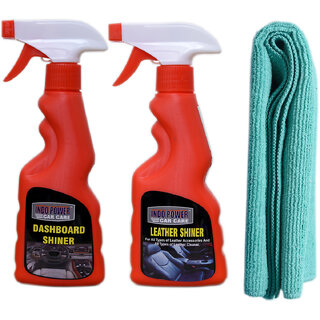                       Indo Power Leather Shiner Spray 250Ml.+ Dashboard Shiner Spray 250Ml.+ 1Pc Car Microfiber Cloth Green .                                              