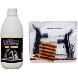 Indo Power Tyre Shiner 500Ml+ Tubelass Smart Panchar Kit. Indo Power Tyre Shiner 500Ml+ Tubelass Smart Panchar Kit.