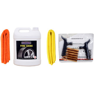 Indo Power Tyre Shiner 5Ltr+2Pc Car Microfiber Cloth (Orange + Yellow)+ Tubelass Smart Panchar Kit. Indo Power Tyre Shiner 5Ltr+2Pc Car Microfiber Cloth (Orange + Yellow)+ Tubelass Smart Panchar Kit.