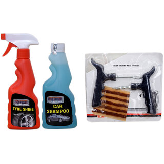 Indo Power Tyre Shiner Spray 250Ml+ Car Shampoo 250Ml+ Tubelass Smart Panchar Kit. Indo Power Tyre Shiner Spray 250Ml+ Car Shampoo 250Ml+ Tubelass Smart Panchar Kit.