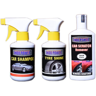 Indo Power Car Shampoo Gun 250Ml.+Tyre Shiner Gun 250Ml.+Car Scratch Remover 200Gm. Indo Power Car Shampoo Gun 250Ml.+Tyre Shiner Gun 250Ml.+Car Scratch Remover 200Gm.