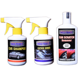 Indo Power Car Shampoo Gun 250Ml.+Leather Shiner Gun 250Ml.+Car Scratch Remover 200Gm. Indo Power Car Shampoo Gun 250Ml.+Leather Shiner Gun 250Ml.+Car Scratch Remover 200Gm.