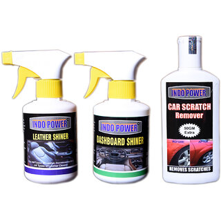Indo Power Dashboard Shiner Gun 250Ml.+Leather Shiner Gun 250Ml.+Car Scratch Remover 200Gm. Indo Power Dashboard Shiner Gun 250Ml.+Leather Shiner Gun 250Ml.+Car Scratch Remover 200Gm.