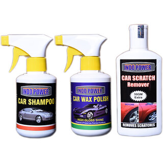                       Indo Power Car Shampoo Gun 250Ml.+Scratch Remover 200Gm.+Car Wax Polish Gun 250Ml.                                              