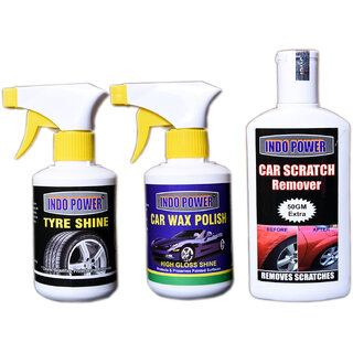 Indo Power Tyre Shiner Gun 250Ml.+Scratch Remover 200Gm.+Car Wax Polish Gun 250Ml. Indo Power Tyre Shiner Gun 250Ml.+Scratch Remover 200Gm.+Car Wax Polish Gun 250Ml.