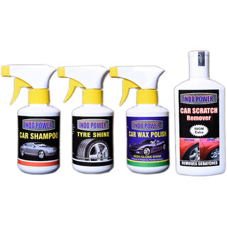 Indo Power Tyre Shiner Gun 250Ml.+Car Shampoo Gun 250Ml.+Scratch Remover 200Gm.+Car Wax Polish Gun 250Ml. Indo Power Tyre Shiner Gun 250Ml.+Car Shampoo Gun 250Ml.+Scratch Remover 200Gm.+Car Wax Polish Gun 250Ml.