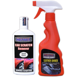 Indo Power Leather Shiner Spray 250Ml+ Scratch Remover 100Gm. Indo Power Leather Shiner Spray 250Ml+ Scratch Remover 100Gm.
