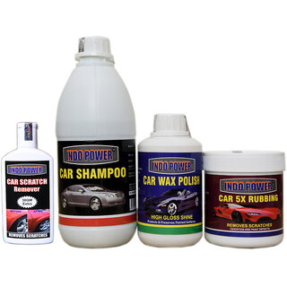                       Indo Power Car Shampoo 500Ml+ Car 5X Rubbing Polish 250Ml+ Car Wax Polish 250Ml+ Scratch Remover 100Gm.                                              