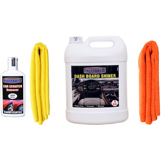 Indo Power Dashboard Shiner 5Ltr + 2Pc Car Microfiber Cloth ( Yellow + Orange)+ Scratch Remover 100Gm. Indo Power Dashboard Shiner 5Ltr + 2Pc Car Microfiber Cloth ( Yellow + Orange)+ Scratch Remover 100Gm.