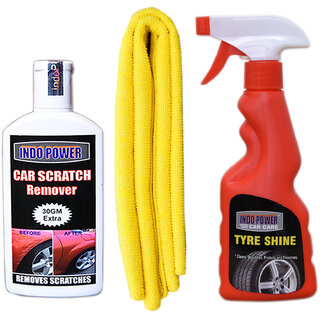 Indo Power Tyre Shiner Spray 250Ml + 1Pc Car Microfiber Cloth Yellow+ Scratch Remover 100Gm. Indo Power Tyre Shiner Spray 250Ml + 1Pc Car Microfiber Cloth Yellow+ Scratch Remover 100Gm.