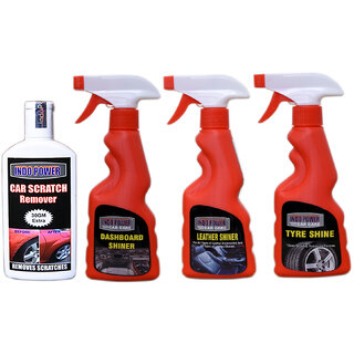                       Indo Power Leather Shiner Spray 250Ml+ Dashboard Shiner Spray 250Ml+Tyre  Shiner Spray 250Ml+ Scratch Remover 100Gm.                                              