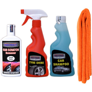 Indo Power Tyre Shiner Spray 250Ml+Car Shampoo 250Ml+ 1Pc Car Microfiber Cloth Orange+ Scratch Remover 100Gm. Indo Power Tyre Shiner Spray 250Ml+Car Shampoo 250Ml+ 1Pc Car Microfiber Cloth Orange+ Scratch Remover 100Gm.