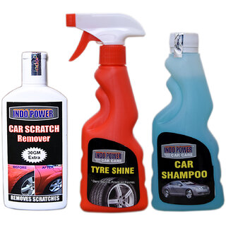                       Indo Power Tyre Shiner Spray 250Ml+Car Shampoo 250Ml+ Scratch Remover 100Gm.                                              