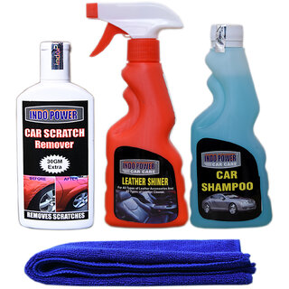 Indo Power Leather Shiner Spray 250Ml+Car Shampoo 250Ml+ Scratch Remover 100Gm. Car Microfiber Cloth Blue. Indo Power Leather Shiner Spray 250Ml+Car Shampoo 250Ml+ Scratch Remover 100Gm. Car Microfiber Cloth Blue.