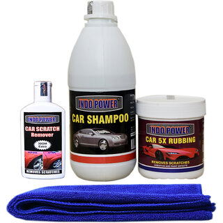Indo Power Car Shampoo 500Ml+ Car 5X Rubbing Polish 250Ml+ Scratch Remover 100Gm. Car Microfiber Cloth Blue. Indo Power Car Shampoo 500Ml+ Car 5X Rubbing Polish 250Ml+ Scratch Remover 100Gm. Car Microfiber Cloth Blue.