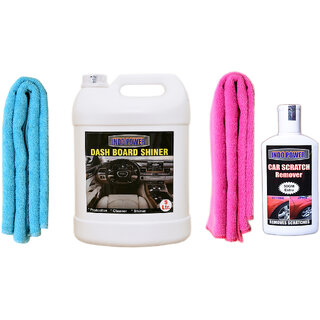                       Indo Power Dashboard Shiner 5Ltr + 2Pc Car Microfiber Cloth ( Pink + Sky Blue )+  Scratch Remover 200Gm.                                              