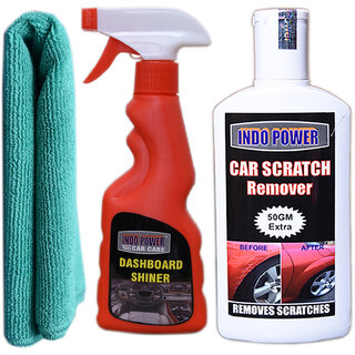 Indo Power Dashboard Shiner Spray 250Ml+ 1Pc Car Microfiber Cloth Green+ Scratch Remover 200Gm. Indo Power Dashboard Shiner Spray 250Ml+ 1Pc Car Microfiber Cloth Green+ Scratch Remover 200Gm.