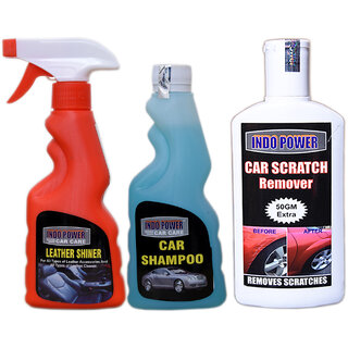                       Indo Power Leather Shiner Spray 250Ml+Car Shampoo 250Ml+  Scratch Remover 200Gm.                                              