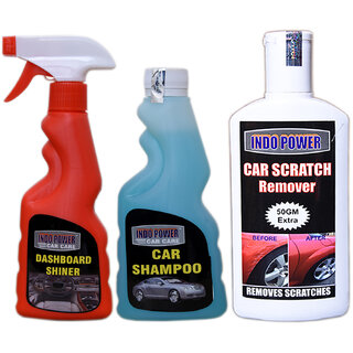 Indo Power Dashboard Shiner Spray 250Ml+Car Shampoo 250Ml+ Scratch Remover 200Gm. Indo Power Dashboard Shiner Spray 250Ml+Car Shampoo 250Ml+ Scratch Remover 200Gm.