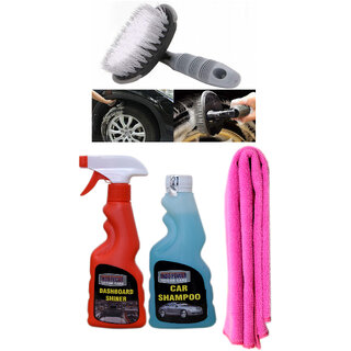                       Indo Power Dashboard Shiner Spray 250Ml.+ Car Shampoo 250Ml.+ 1Pc Car Microfiber Cloth +All Tyre Cleaning Brush                                              