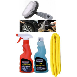 Indo Power Leather Shiner Spray 250Ml.+ Car Shampoo 250Ml.+ 1Pc Car Microfiber Cloth +All Tyre Cleaning Brush Indo Power Leather Shiner Spray 250Ml.+ Car Shampoo 250Ml.+ 1Pc Car Microfiber Cloth +All Tyre Cleaning Brush