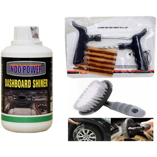                       Indo Power Dashboard Shiner 250Ml+ Tubelass Smart Panchar Kit.+All Tyre Cleaning Brush                                              