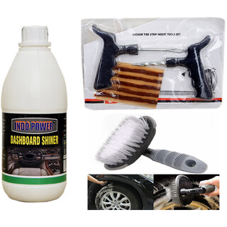                       Indo Power Dashboard Shiner 500Ml+ Tubelass Smart Panchar Kit.+All Tyre Cleaning Brush                                              