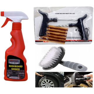                       Indo Power Dashboard Shiner Spray 250Ml+ Tubelass Smart Panchar Kit.+All Tyre Cleaning Brush                                              