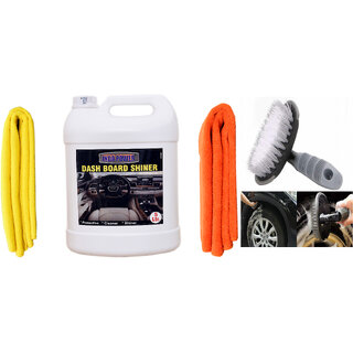                       Indo Power Dashboard Shiner 5Ltr. + 2Pc Car Microfiber Cloth+All Tyre Cleaning Brush                                              