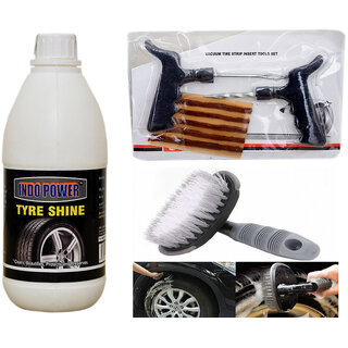                       Indo Power Tyre Shiner 500Ml+ Tubelass Smart Panchar Kit.+All Tyre Cleaning Brush                                              