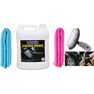 Indo Power Leather Shiner 5Ltr. + 2Pc Car Microfiber Cloth +All Tyre Cleaning Brush Indo Power Leather Shiner 5Ltr. + 2Pc Car Microfiber Cloth +All Tyre Cleaning Brush