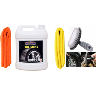                       Indo Power Tyre Shiner 5Ltr. + 2Pc Car Microfiber Cloth+All Tyre Cleaning Brush                                              