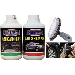 Indo Power Car Shampoo 250Ml. + Dashboard Shiner 250Ml.+All Tyre Cleaning Brush Indo Power Car Shampoo 250Ml. + Dashboard Shiner 250Ml.+All Tyre Cleaning Brush