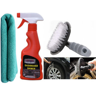 Indo Power Dashboard Shiner Spray 250Ml.+ 1Pc Car Microfiber Cloth +All Tyre Cleaning Brush Indo Power Dashboard Shiner Spray 250Ml.+ 1Pc Car Microfiber Cloth +All Tyre Cleaning Brush