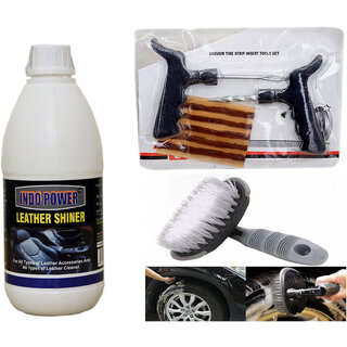                       Indo Power Leather Shiner 500Ml+ Tubelass Smart Panchar Kit.+All Tyre Cleaning Brush                                              