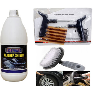 Indo Power Leather Shiner 1Ltr+ Tubelass Smart Panchar Kit.+All Tyre Cleaning Brush Indo Power Leather Shiner 1Ltr+ Tubelass Smart Panchar Kit.+All Tyre Cleaning Brush