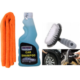                       Indo Power Car Shampoo 250Ml.+ 1Pc Car Microfiber Cloth +All Tyre Cleaning Brush                                              