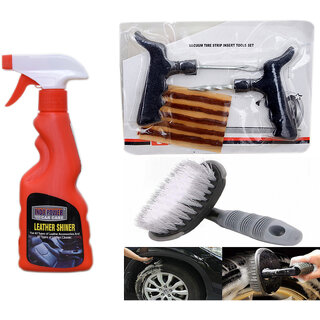                       Indo Power Leather Shiner Spray 250Ml+ Tubelass Smart Panchar Kit.+All Tyre Cleaning Brush                                              