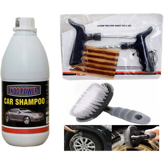 Indo Power Car Shampoo 500Ml+ Tubelass Smart Panchar Kit.+All Tyre Cleaning Brush Indo Power Car Shampoo 500Ml+ Tubelass Smart Panchar Kit.+All Tyre Cleaning Brush