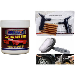 Indo Power Car 5X Rubbing 250Gm+ Tubelass Smart Panchar Kit.+All Tyre Cleaning Brush Indo Power Car 5X Rubbing 250Gm+ Tubelass Smart Panchar Kit.+All Tyre Cleaning Brush