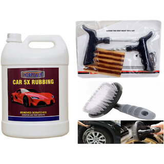                       Indo Power Car 5X Rubbing  5 Kg.+ Tubelass Smart Panchar Kit. +All Tyre Cleaning Brush                                              