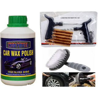                       Indo Power Car Wax Polish  500Gm+ Tubelass Smart Panchar Kit. +All Tyre Cleaning Brush                                              