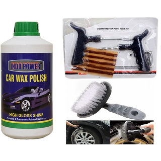                       Indo Power Car Wax Polish  1 Kg.+ Tubelass Smart Panchar Kit. +All Tyre Cleaning Brush                                              