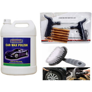                       Indo Power Car Wax Polish 5 Kg.+ Tubelass Smart Panchar Kit. +All Tyre Cleaning Brush                                              