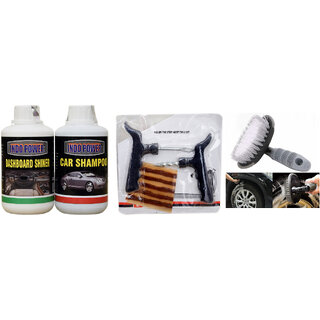 Indo Power Car Shampoo 250Ml+Dashboard Shiner 250Ml+ Tubelass Smart Panchar Kit.+All Tyre Cleaning Brush Indo Power Car Shampoo 250Ml+Dashboard Shiner 250Ml+ Tubelass Smart Panchar Kit.+All Tyre Cleaning Brush
