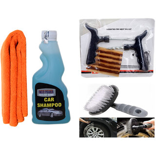 Indo Power Car Shampoo 250Ml+ 1Pc Car Microfiber Cloth + Tubelass Smart Panchar Kit.+All Tyre Cleaning Brush Indo Power Car Shampoo 250Ml+ 1Pc Car Microfiber Cloth + Tubelass Smart Panchar Kit.+All Tyre Cleaning Brush