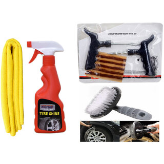 Indo Power Tyre Shiner Spray 250Ml+ 1Pc Car Microfiber Cloth + Tubelass Smart Panchar Kit.+All Tyre Cleaning Brush Indo Power Tyre Shiner Spray 250Ml+ 1Pc Car Microfiber Cloth + Tubelass Smart Panchar Kit.+All Tyre Cleaning Brush