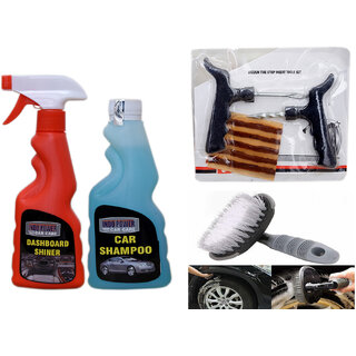                       Indo Power Dashboard  Shiner Spray 250Ml+ Car Shampoo 250Ml+ Tubelass Smart Panchar Kit.+All Tyre Cleaning Brush                                              
