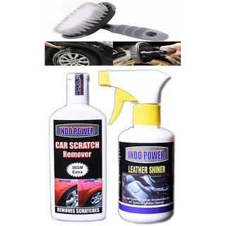                       Indo Power Leather Shiner Gun 250Ml.+Scratch Remover 100Gm.+All Tyre Cleaning Brush                                              